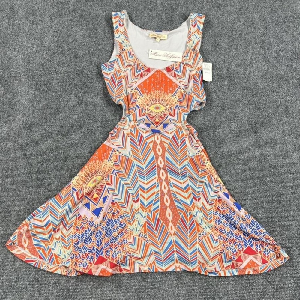 Mara Hoffman Dress Womens Small Orange Cutout Fit Flare Geo Boho Sundress‎